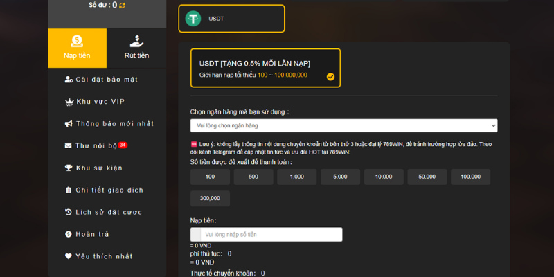 Sử dụng ví USDT để thanh toán giao dịch nạp tiền 789WIN